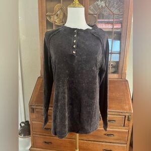 Long Sleeve Mineral Wash Dark Grey Henley Shirt